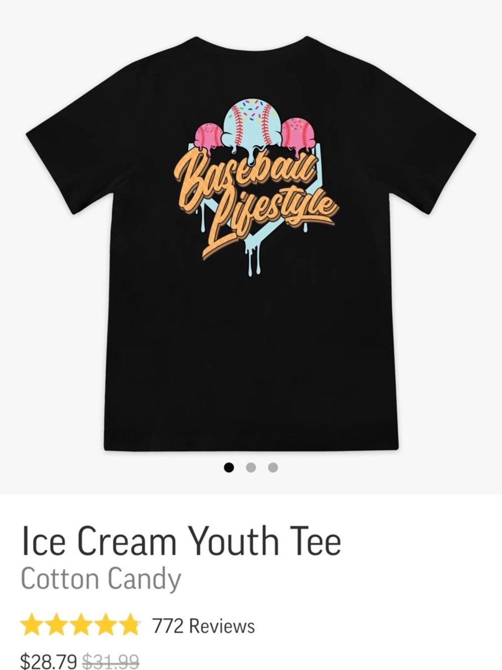 Ice Cream Youth Tee - Cotton Candy Graphic Black Tee